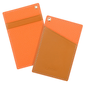 LOOK Real Leather 카드홀더 목걸이 (스트랩 포함) - Orange